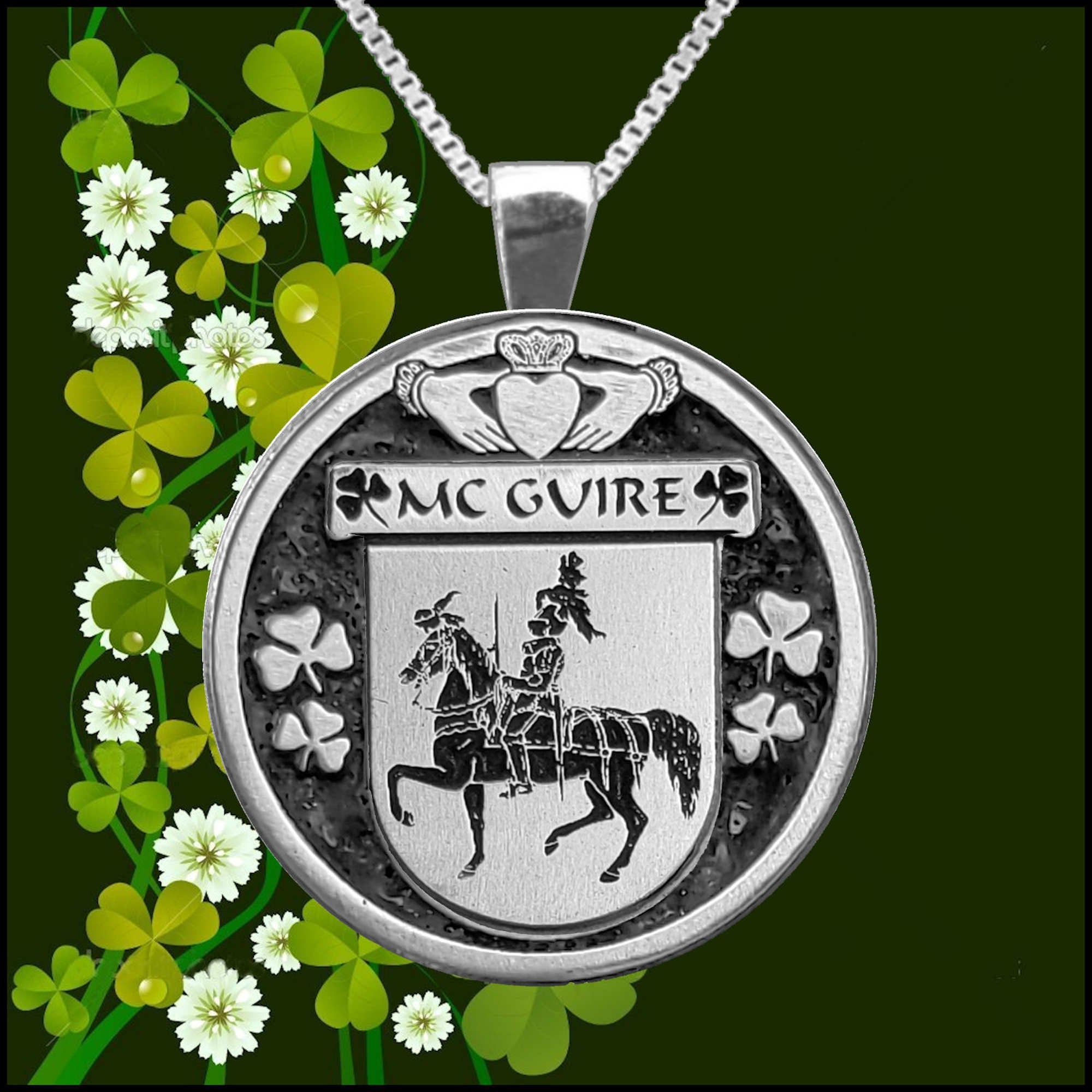 McGuire Irish Coat of Arms Disk Pendant, Irish