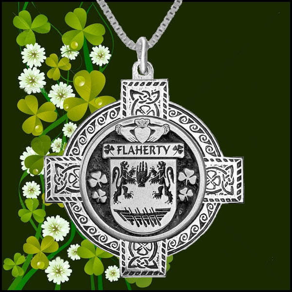 Flaherty Irish Coat of Arms Celtic Cross Pendant ~ IP04