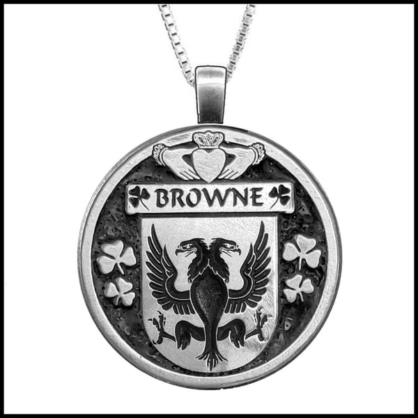 Browne Irish Coat of Arms Disk Pendant, Irish