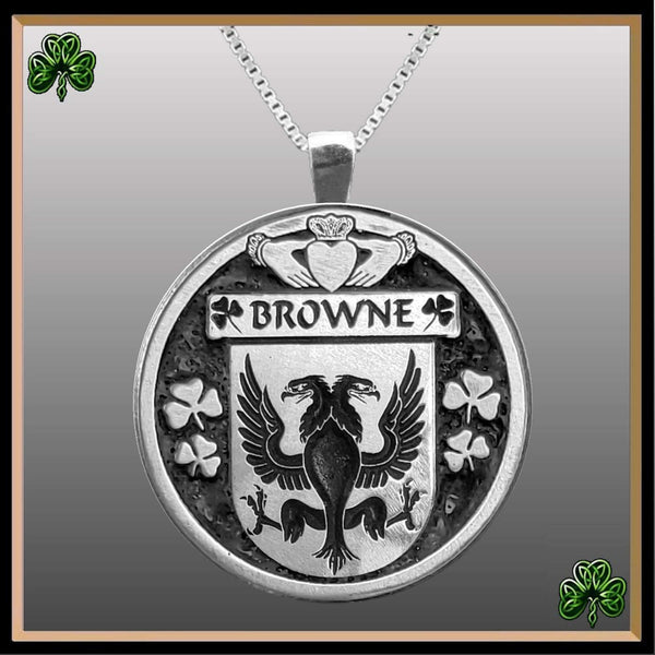 Browne Irish Coat of Arms Disk Pendant, Irish