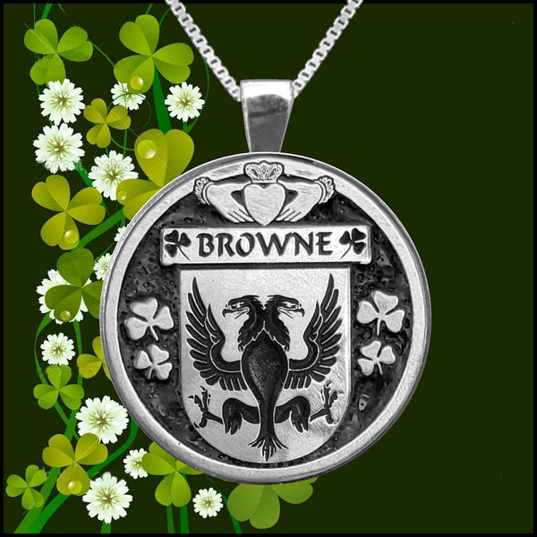 Browne Irish Coat of Arms Disk Pendant, Irish