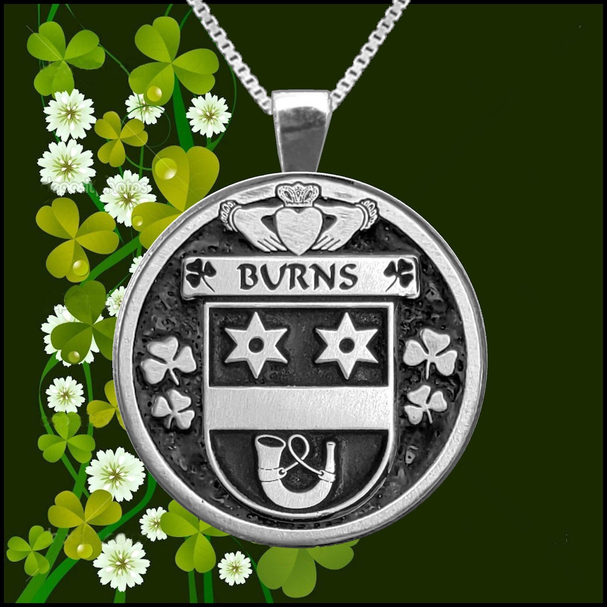 Burns Irish Coat of Arms Disk Pendant, Irish