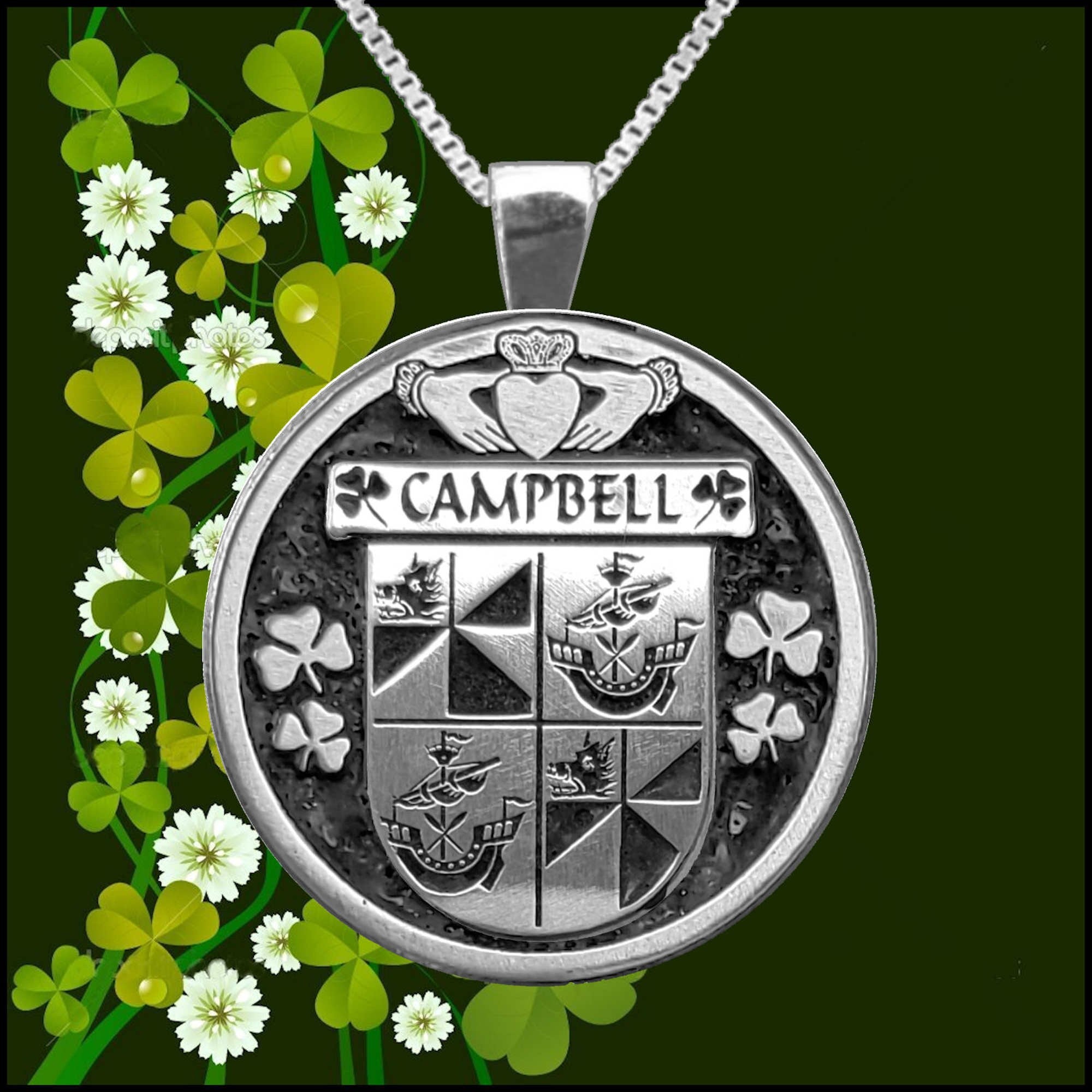 Campbell Irish Coat of Arms Disk Pendant, Irish