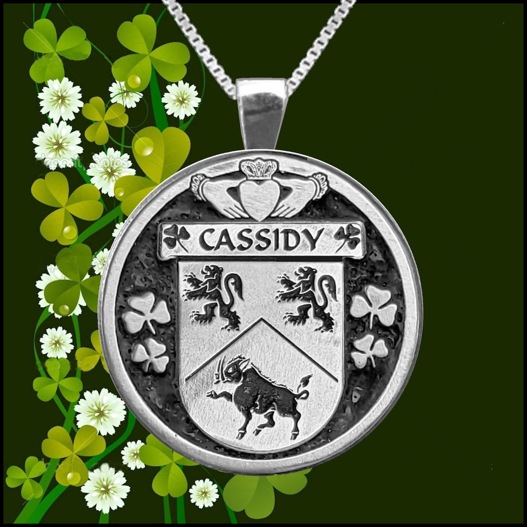 Cassidy Irish Coat of Arms Disk Pendant, Irish