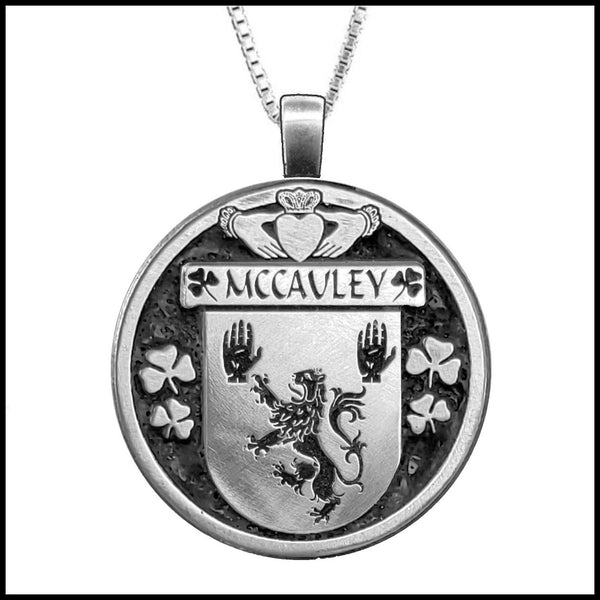 McCauley Irish Coat of Arms Disk Pendant, Irish