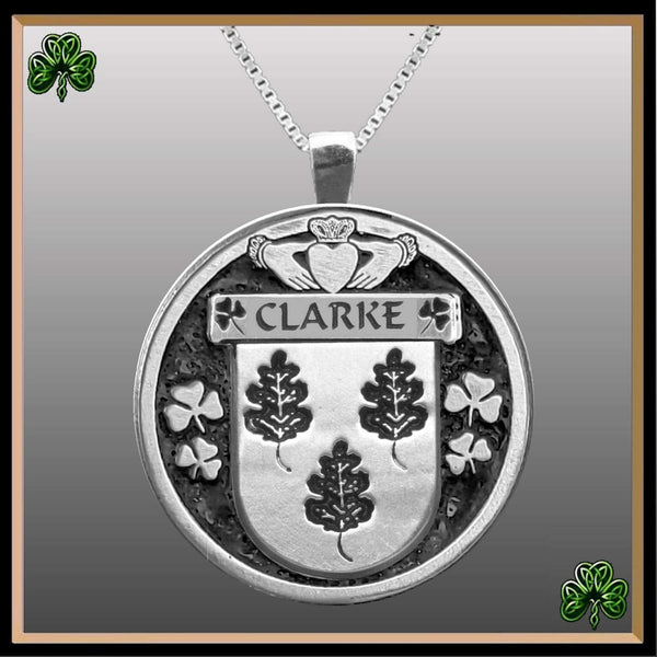 Clarke Irish Coat of Arms Disk Pendant, Irish