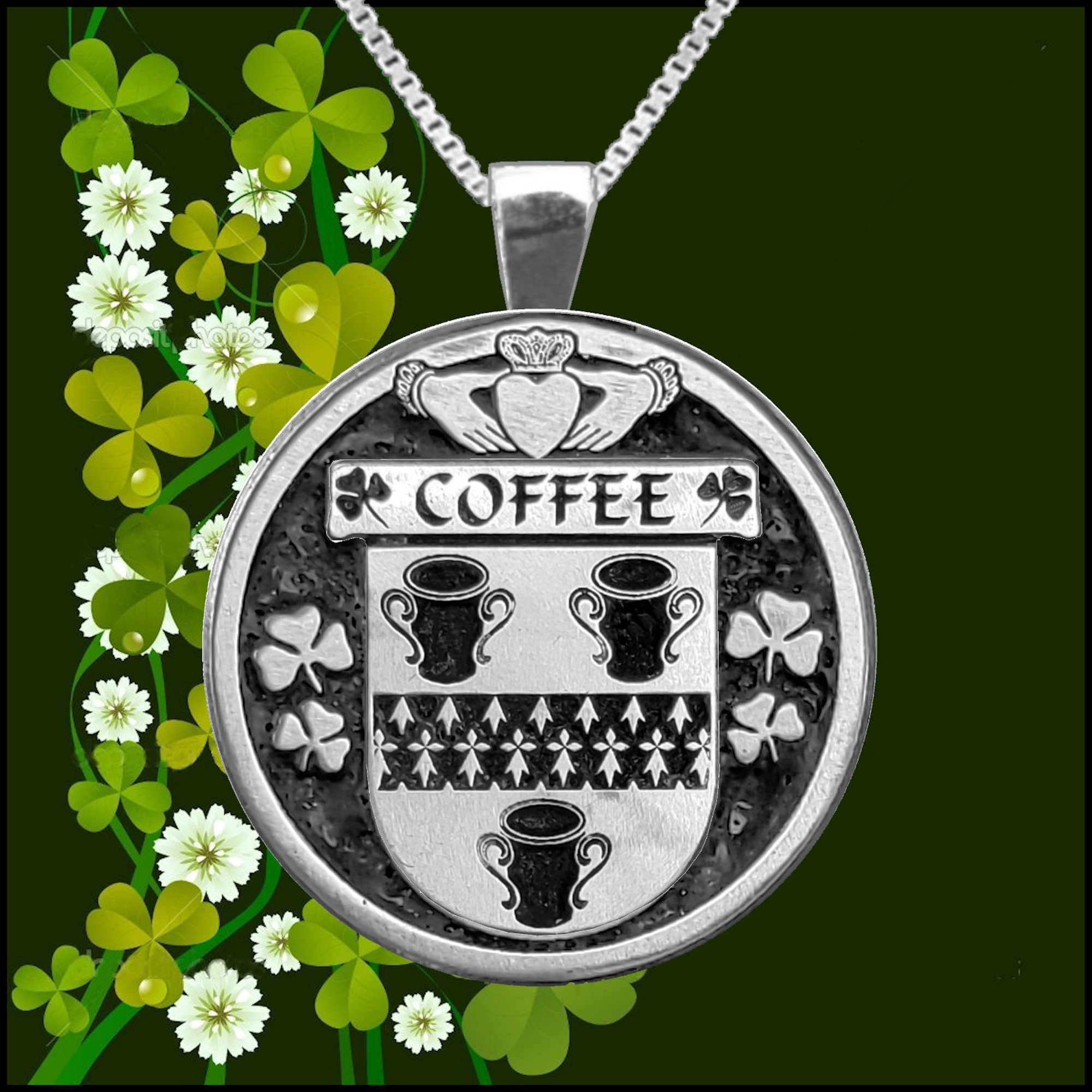 Coffee Irish Coat of Arms Disk Pendant, Irish