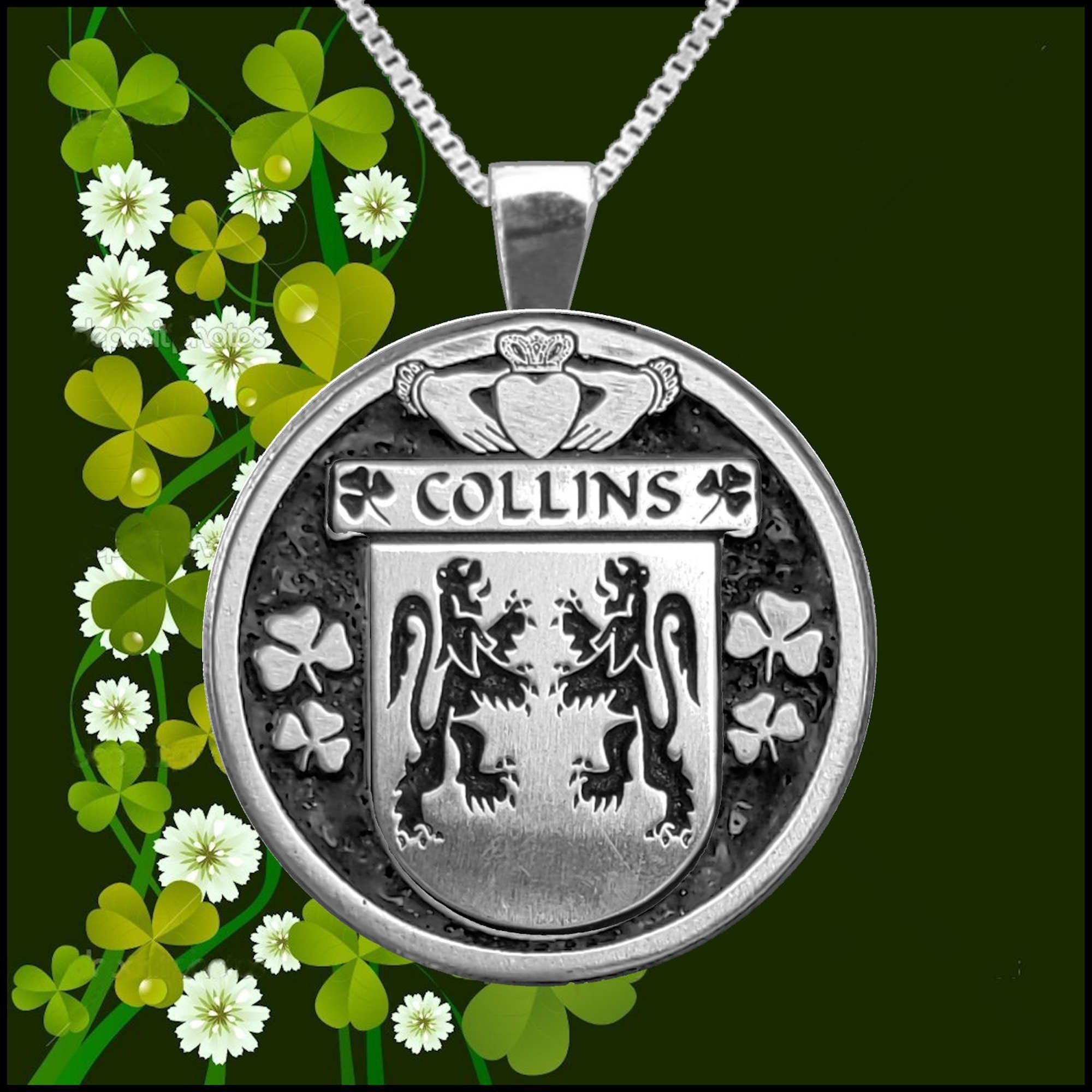 Collins Irish Coat of Arms Disk Pendant, Irish