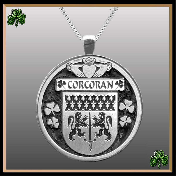 Corcoran Irish Coat of Arms Disk Pendant, Irish