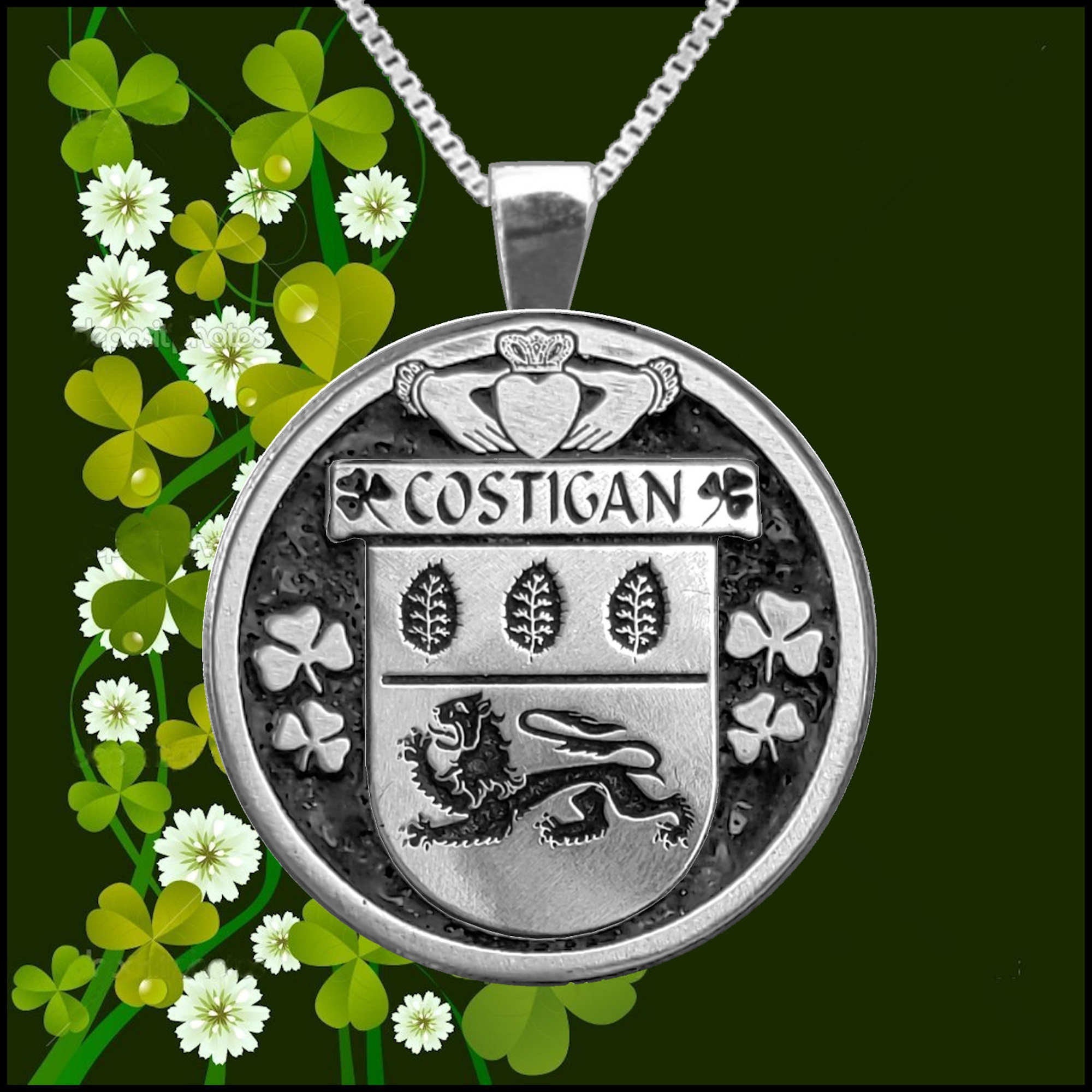 Costigan Irish Coat of Arms Disk Pendant, Irish