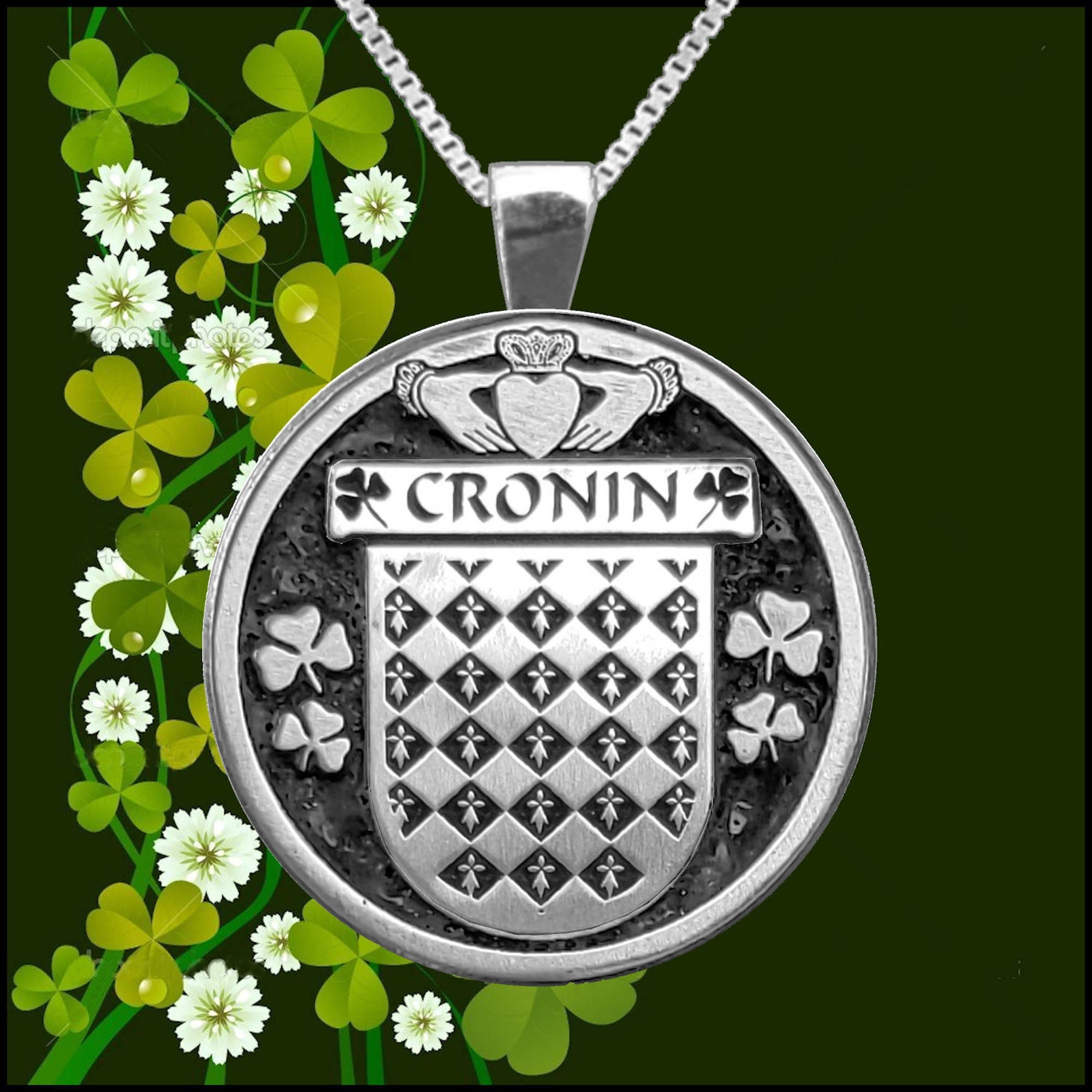 Cronin Irish Coat of Arms Disk Pendant, Irish