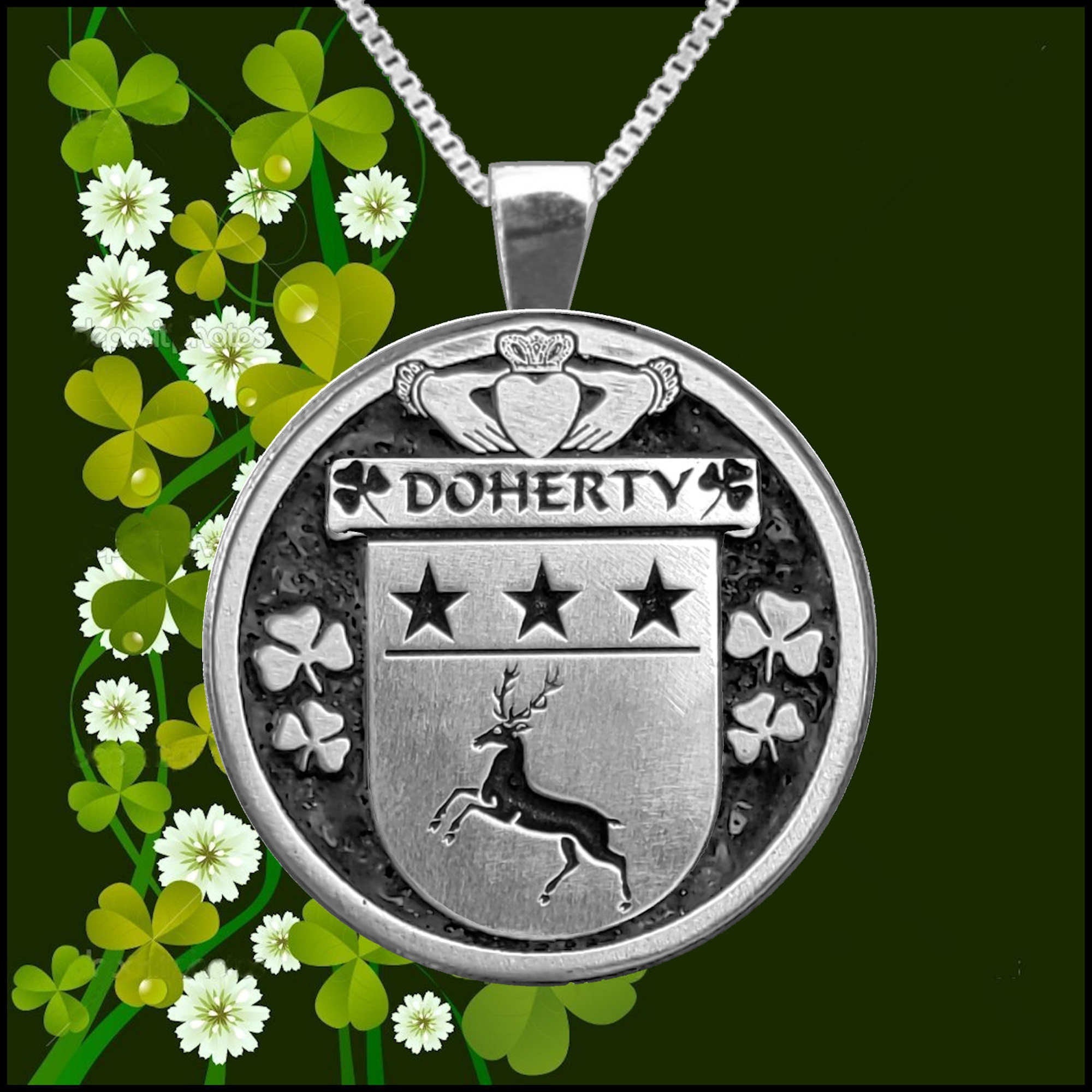Doherty Irish Coat of Arms Disk Pendant, Irish