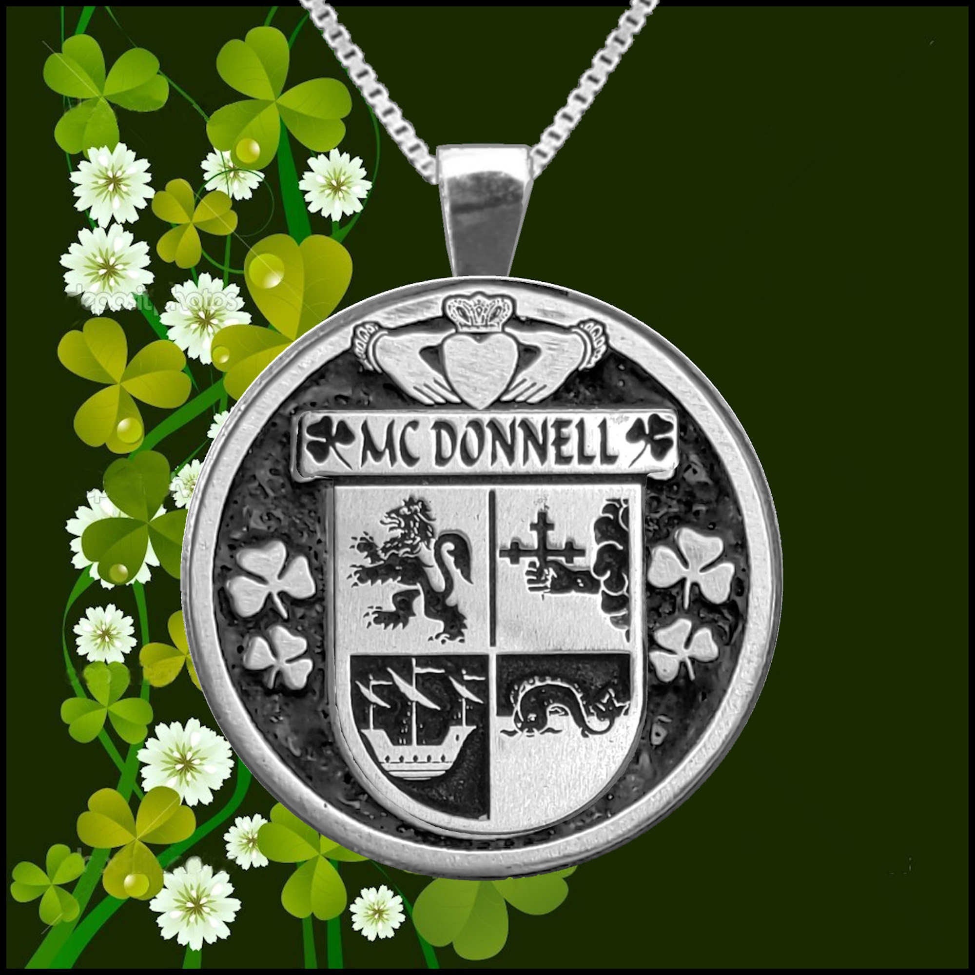 McDonnell Irish Coat of Arms Disk Pendant, Irish