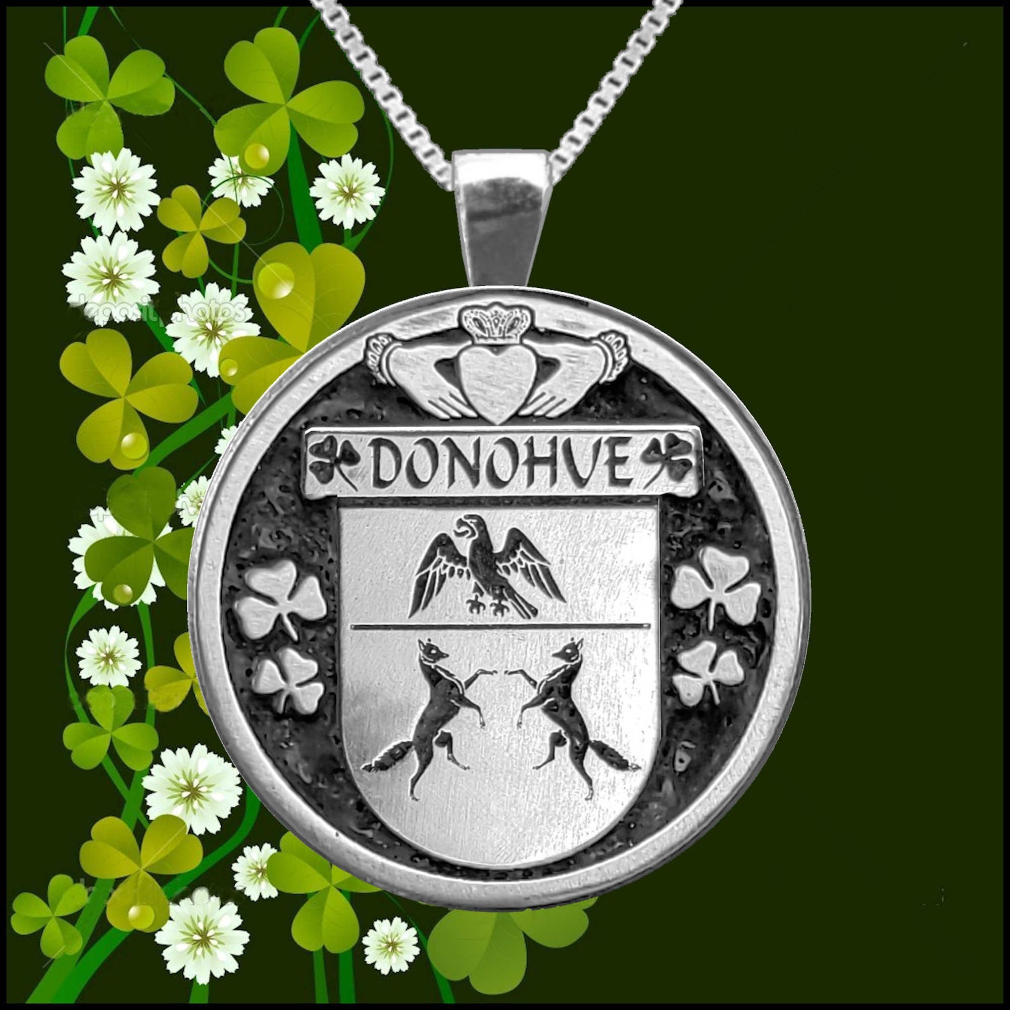 Donohue Irish Coat of Arms Disk Pendant, Irish