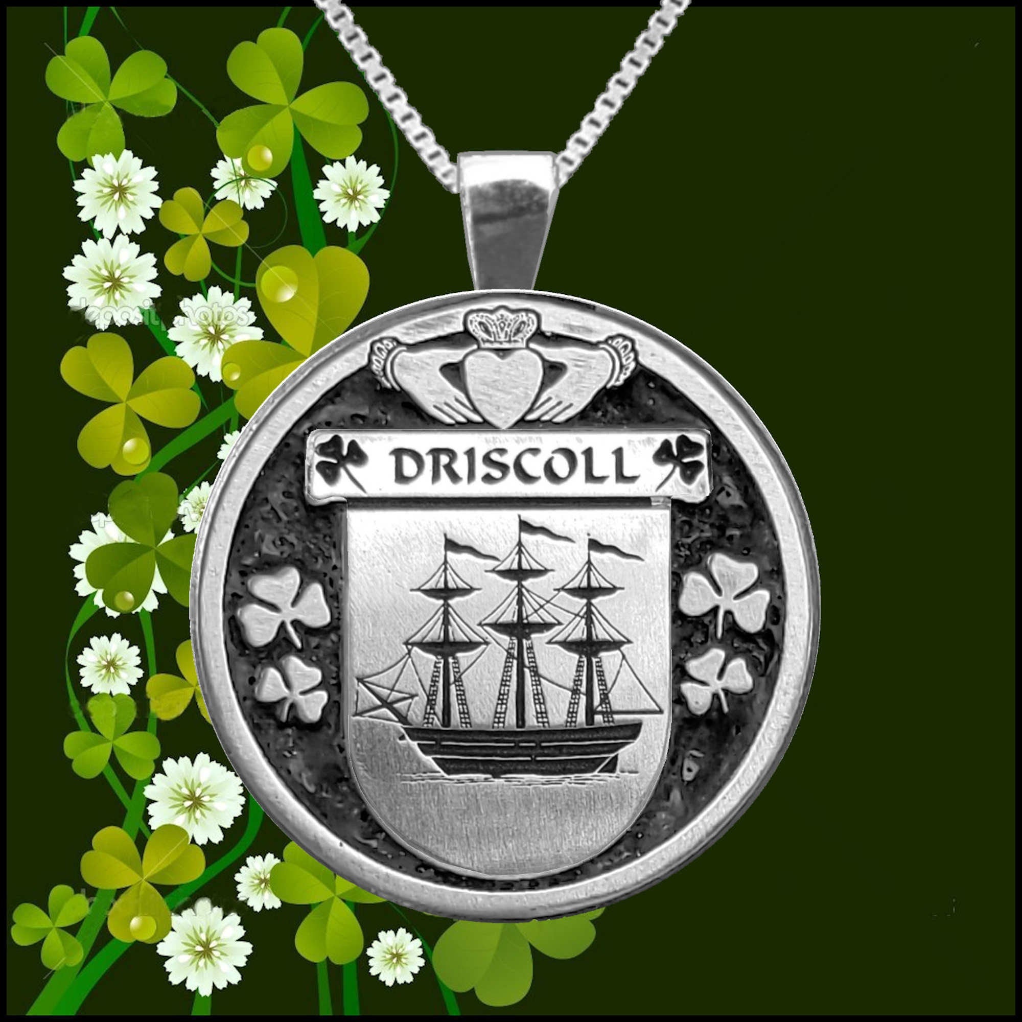 Driscoll Irish Coat of Arms Disk Pendant, Irish