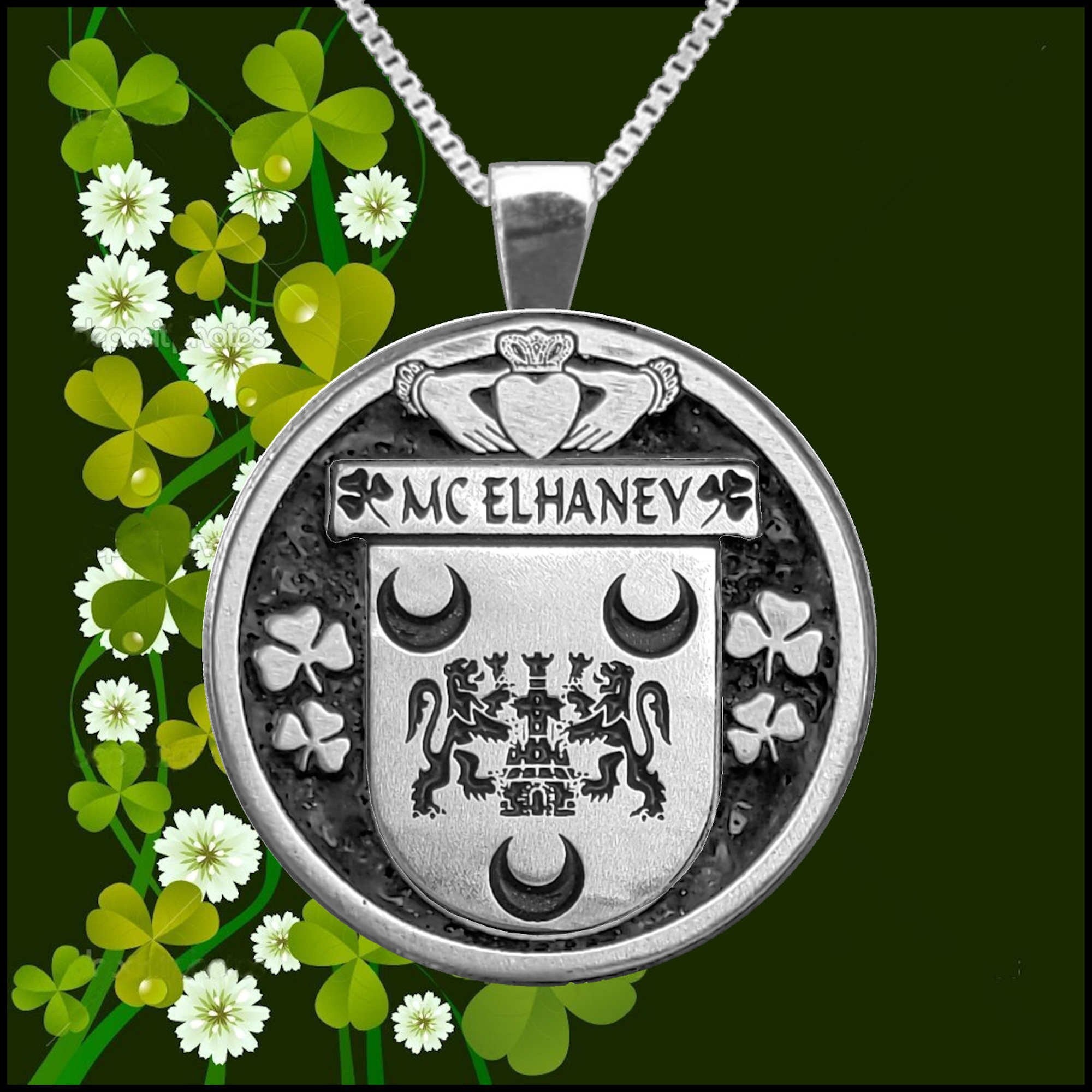 McElhaney Irish Coat of Arms Disk Pendant, Irish