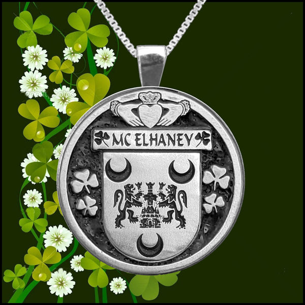McElhaney Irish Coat of Arms Disk Pendant, Irish