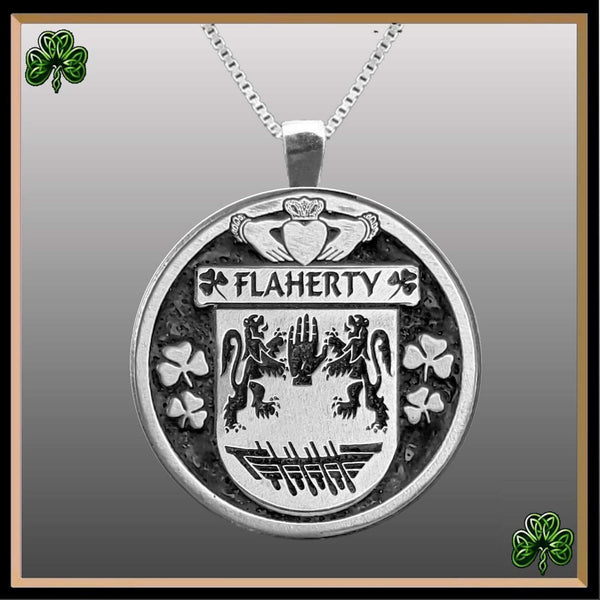 Flaherty Irish Coat of Arms Disk Pendant, Irish