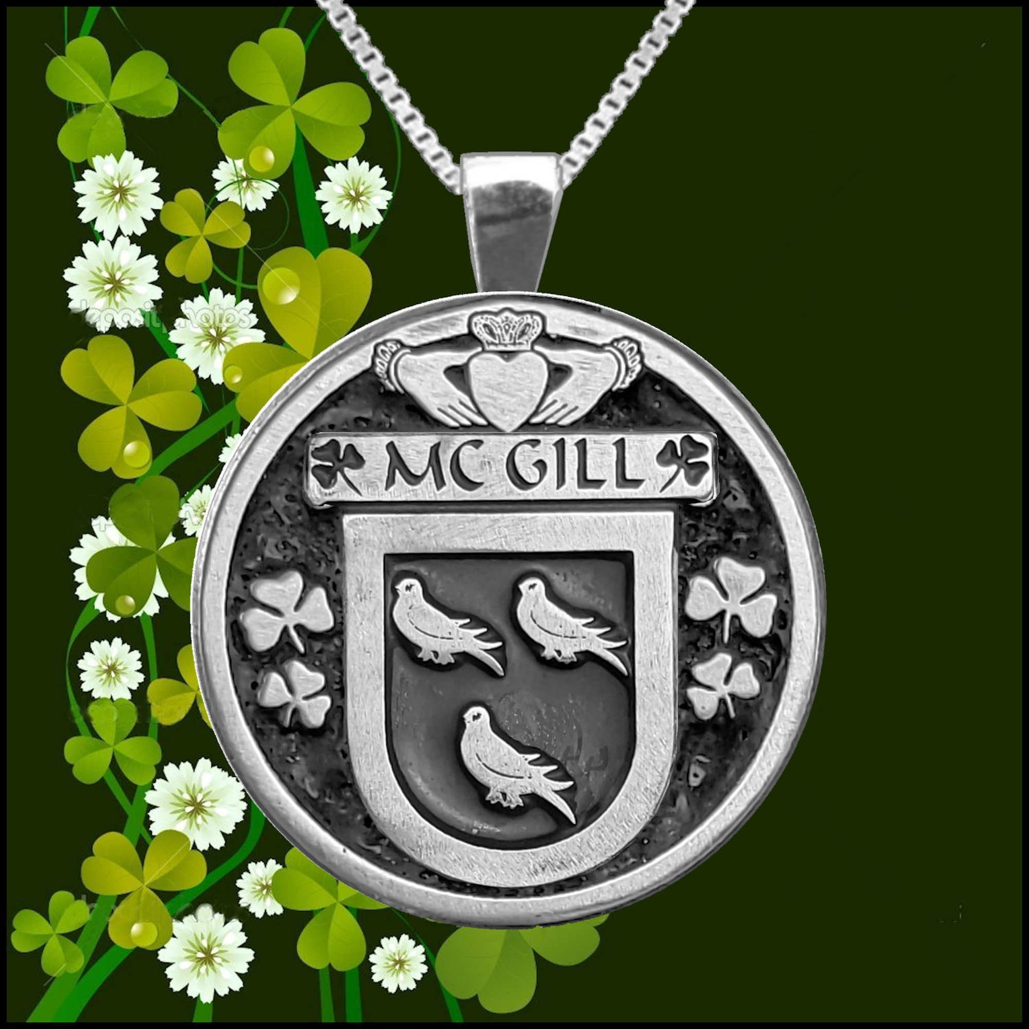 McGill Irish Coat of Arms Disk Pendant, Irish