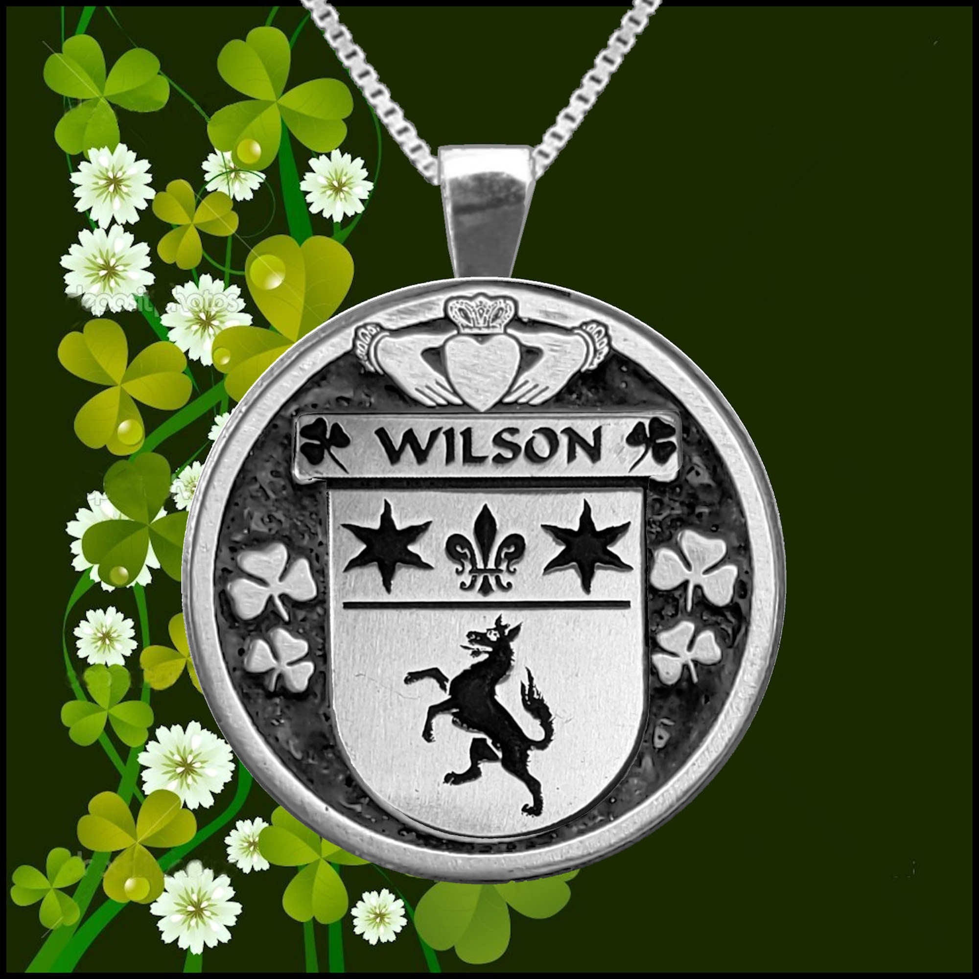 Wilson Irish Coat of Arms Disk Pendant, Irish