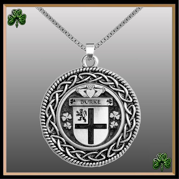 Burke Irish Coat of Arms Celtic Interlace Disk Pendant ~ IP06