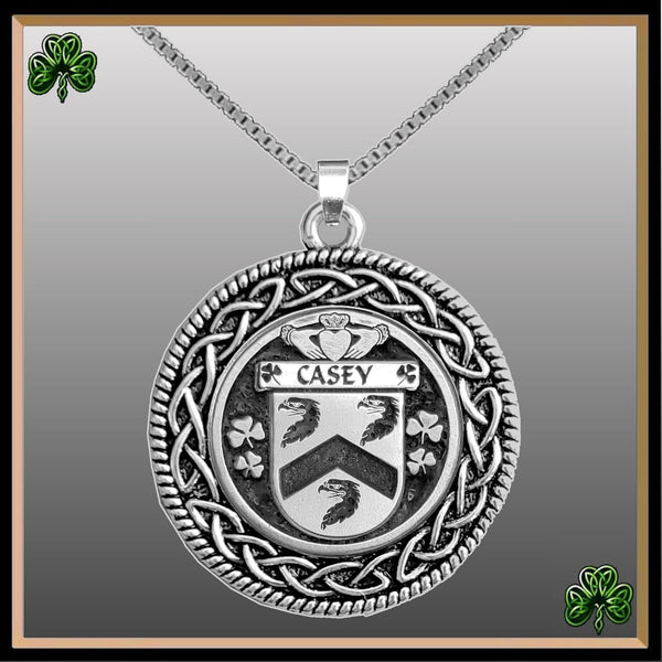 Casey Irish Coat of Arms Celtic Interlace Disk Pendant ~ IP06
