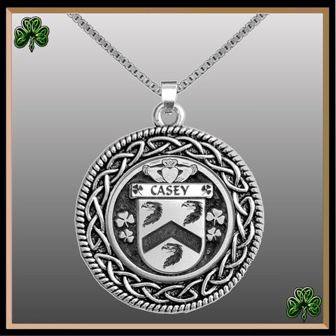 Casey Irish Coat of Arms Celtic Interlace Disk Pendant ~ IP06