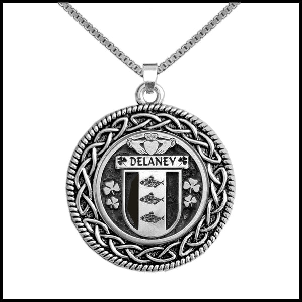 Delaney Irish Coat of Arms Celtic Interlace Disk Pendant ~ IP06