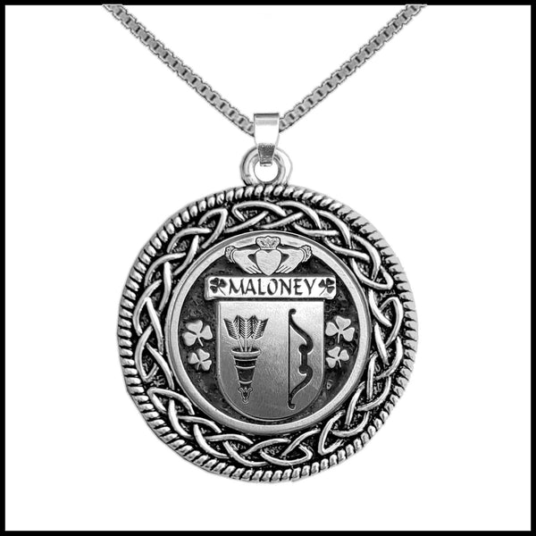 Maloney Irish Coat of Arms Celtic Interlace Disk Pendant ~ IP06