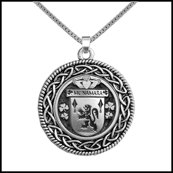 McNamara Irish Coat of Arms Celtic Interlace Disk Pendant ~ IP06