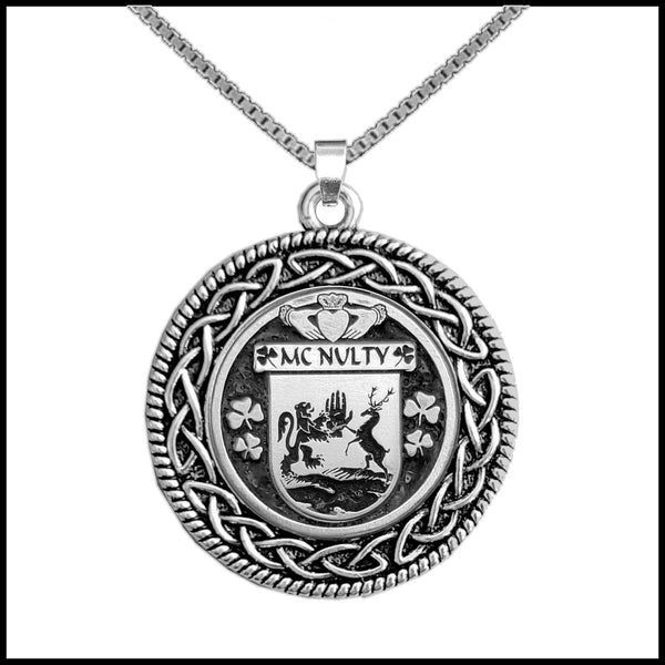 McNulty Irish Coat of Arms Celtic Interlace Disk Pendant ~ IP06