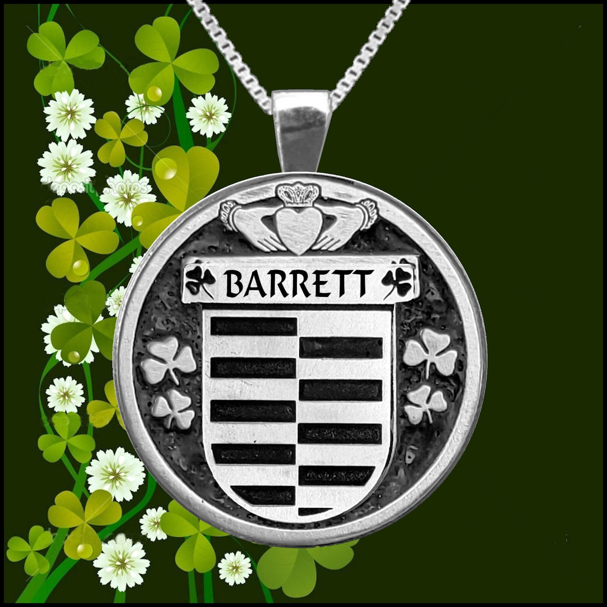 Barrett Irish Coat of Arms Disk Pendant, Irish