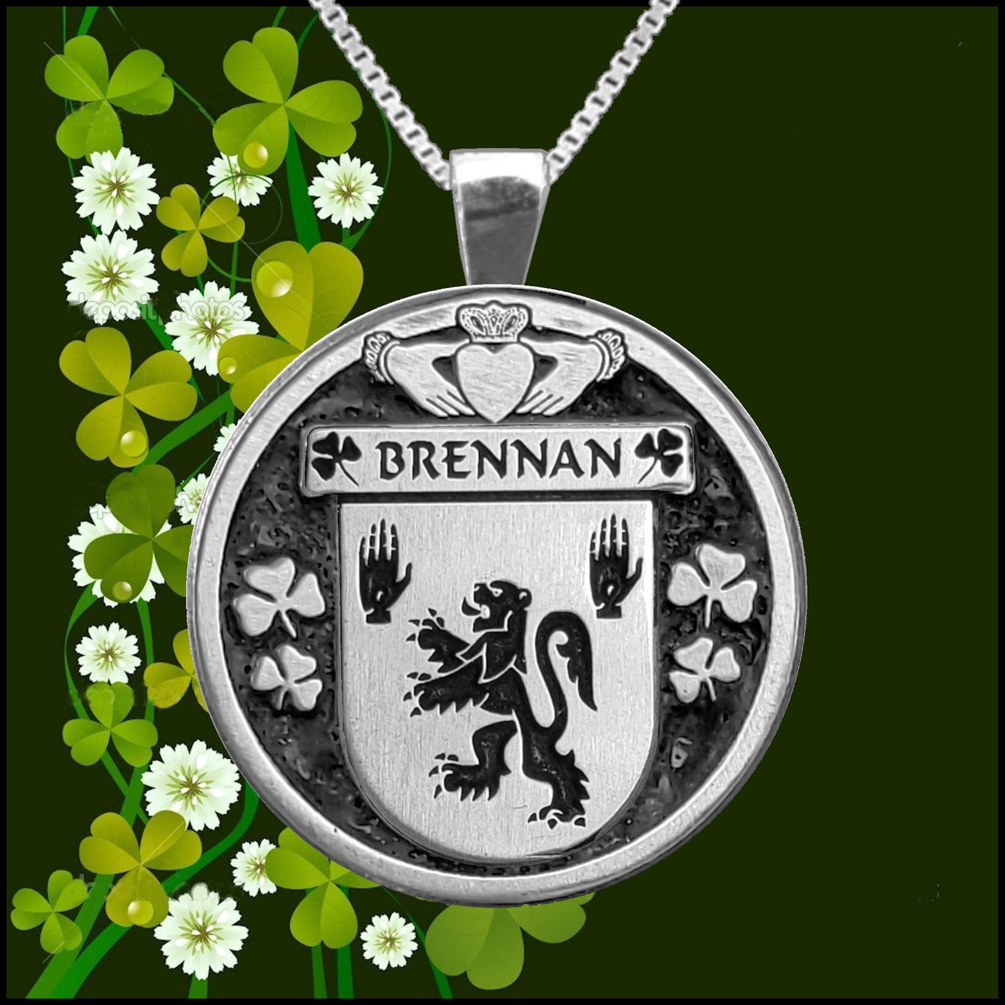 Brennan Irish Coat of Arms Disk Pendant, Irish