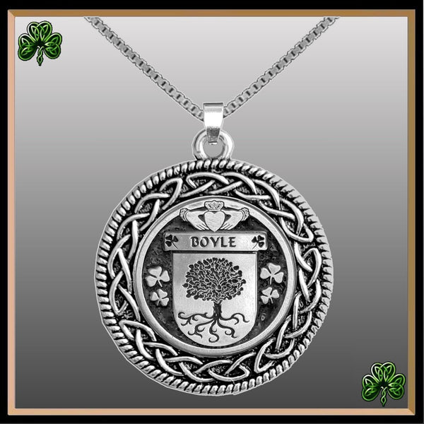 Boyle Irish Coat of Arms Celtic Interlace Disk Pendant ~ IP06