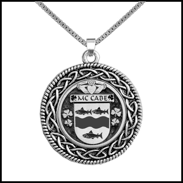 McCabe Irish Coat of Arms Celtic Interlace Disk Pendant ~ IP06