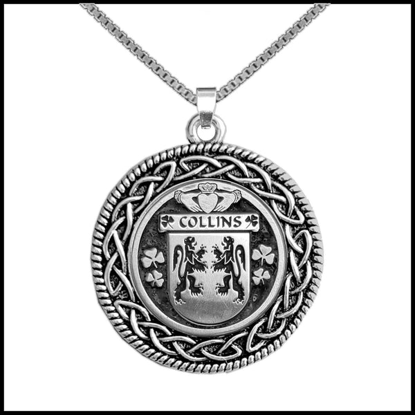 Collins Irish Coat of Arms Celtic Interlace Disk Pendant ~ IP06