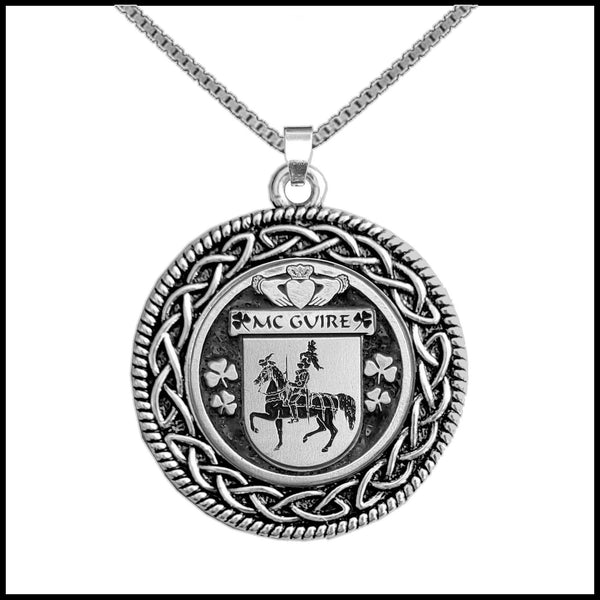 McGuire Irish Coat of Arms Celtic Interlace Disk Pendant ~ IP06
