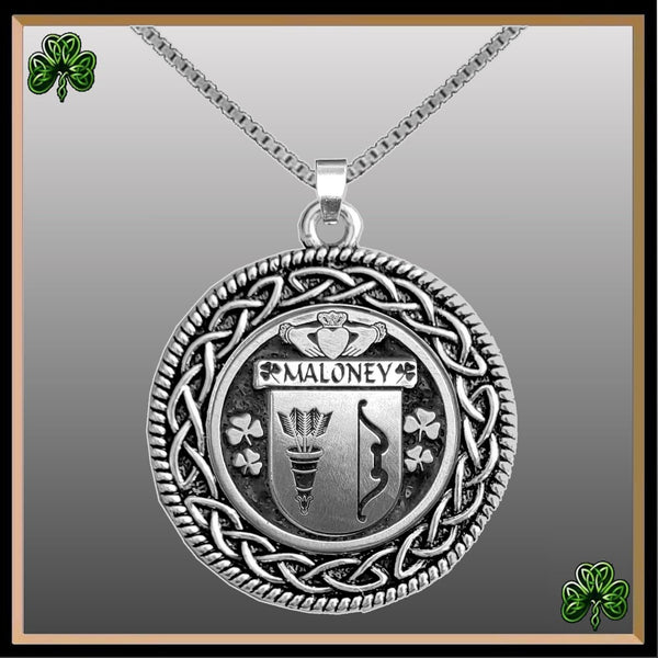 Maloney Irish Coat of Arms Celtic Interlace Disk Pendant ~ IP06