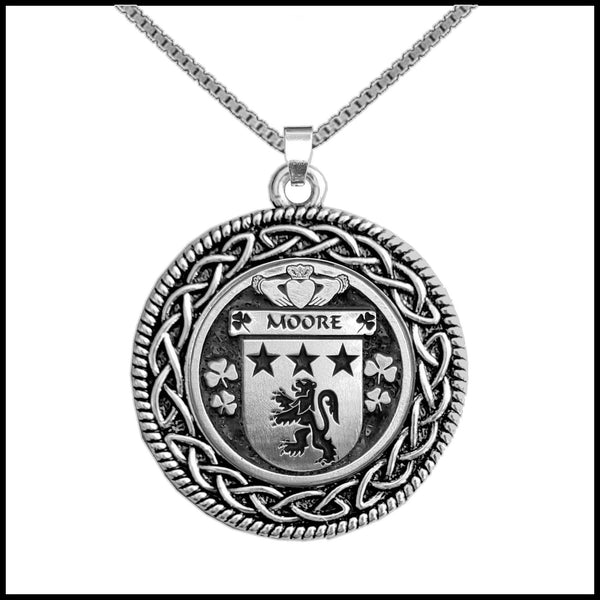 Moore Irish Coat of Arms Celtic Interlace Disk Pendant ~ IP06
