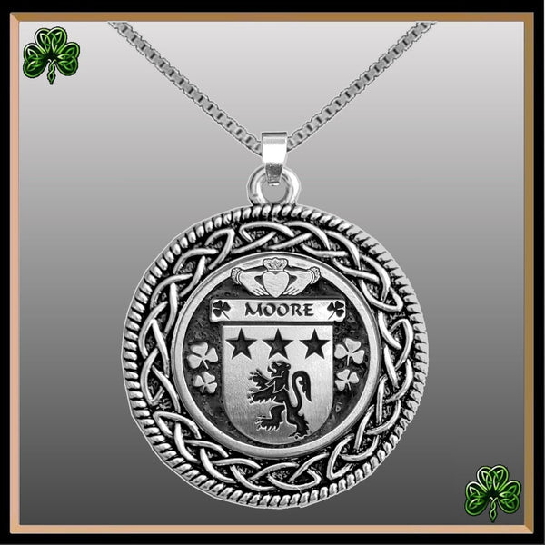 Moore Irish Coat of Arms Celtic Interlace Disk Pendant ~ IP06