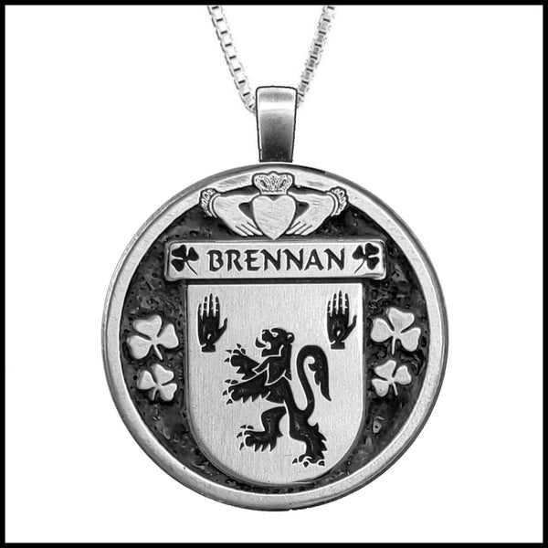 Brennan Irish Coat of Arms Disk Pendant, Irish
