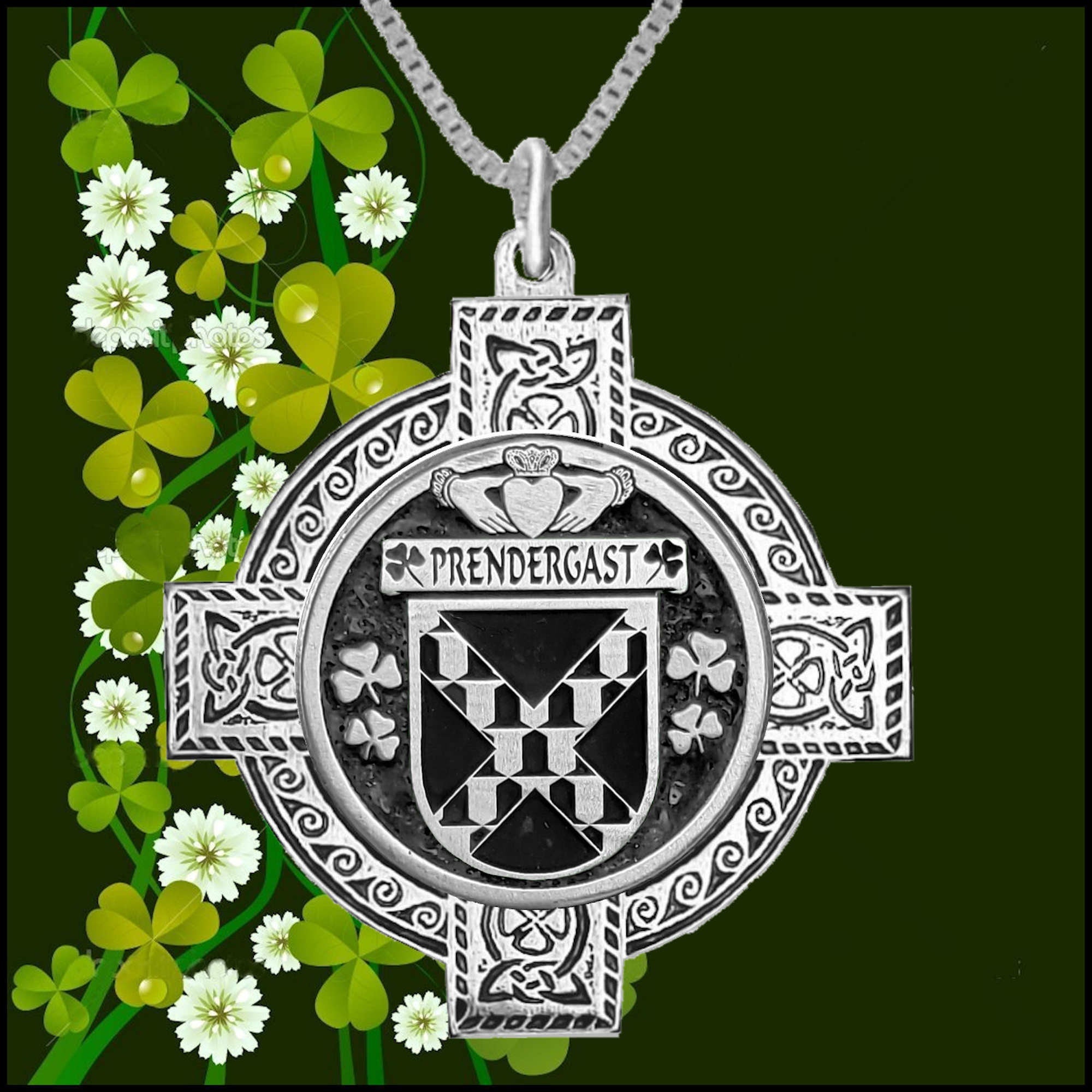 Prendergast (Tipperary) Irish Coat of Arms Celtic Cross Pendant ~ IP04 
