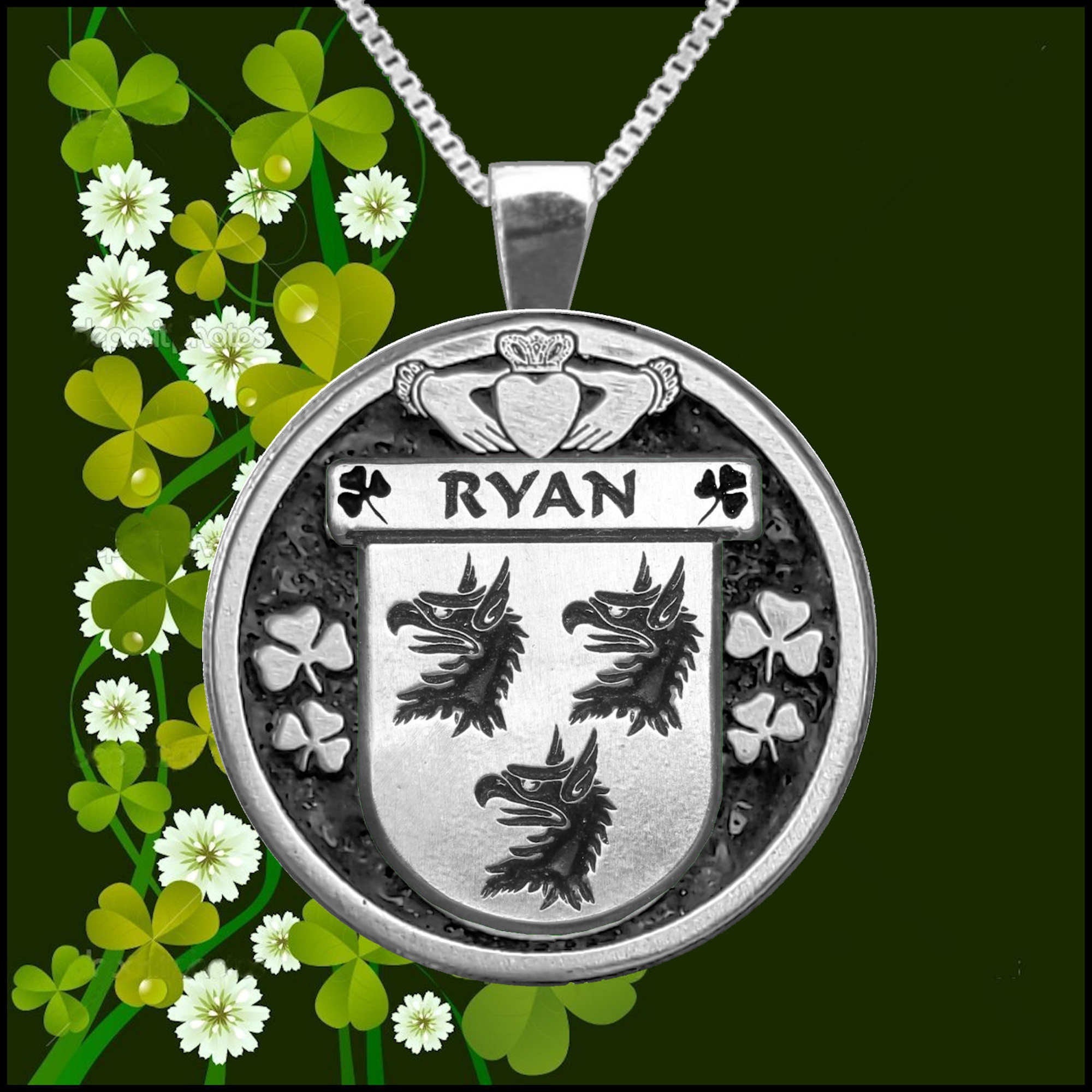 Ryan Irish Coat of Arms Disk Pendant, Irish