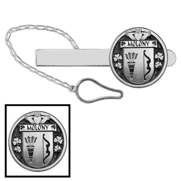 Molony Irish Coat of Arms Disk Loop Tie Bar ~ Sterling silver