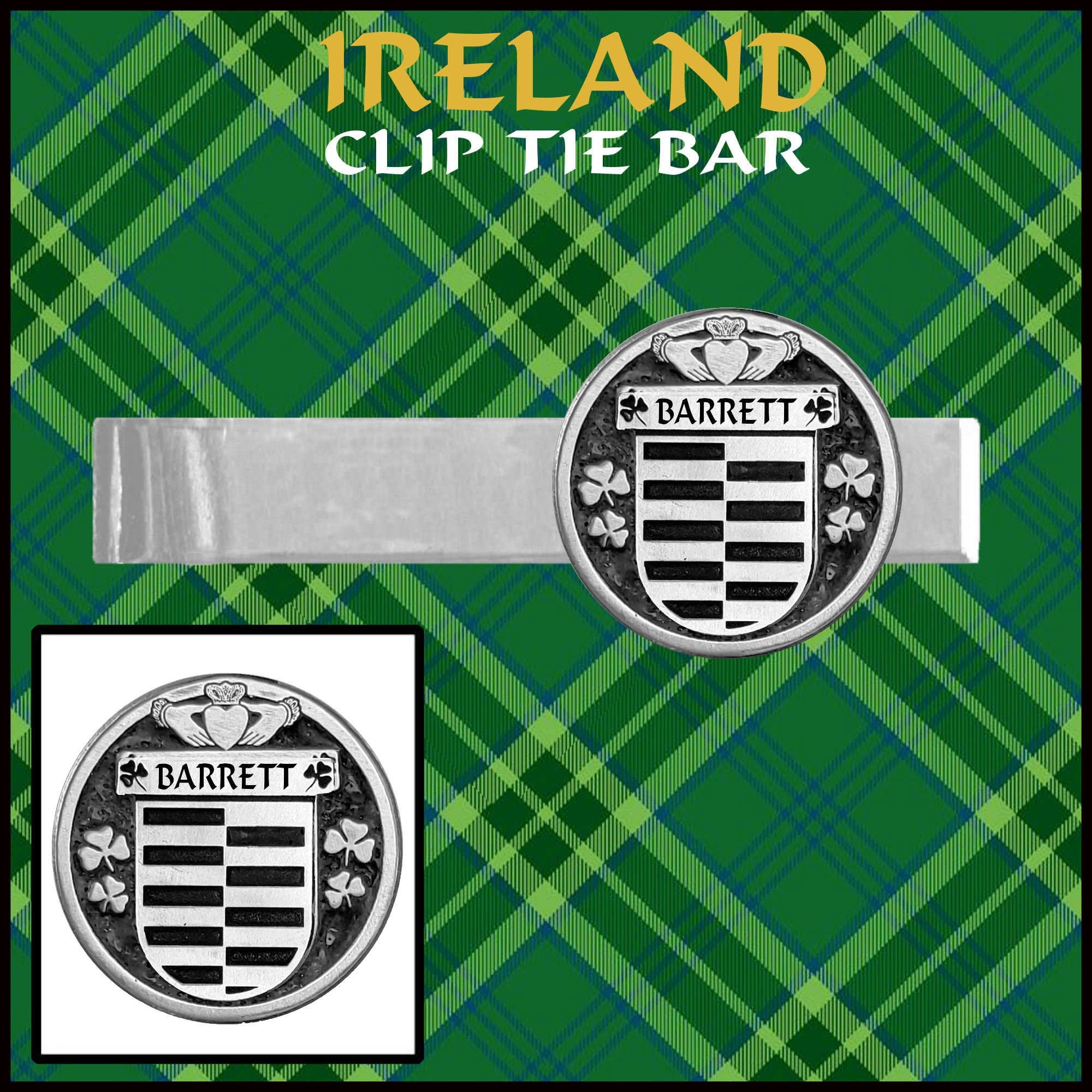 Barrett Irish Coat of Arms Clip Tie Bar