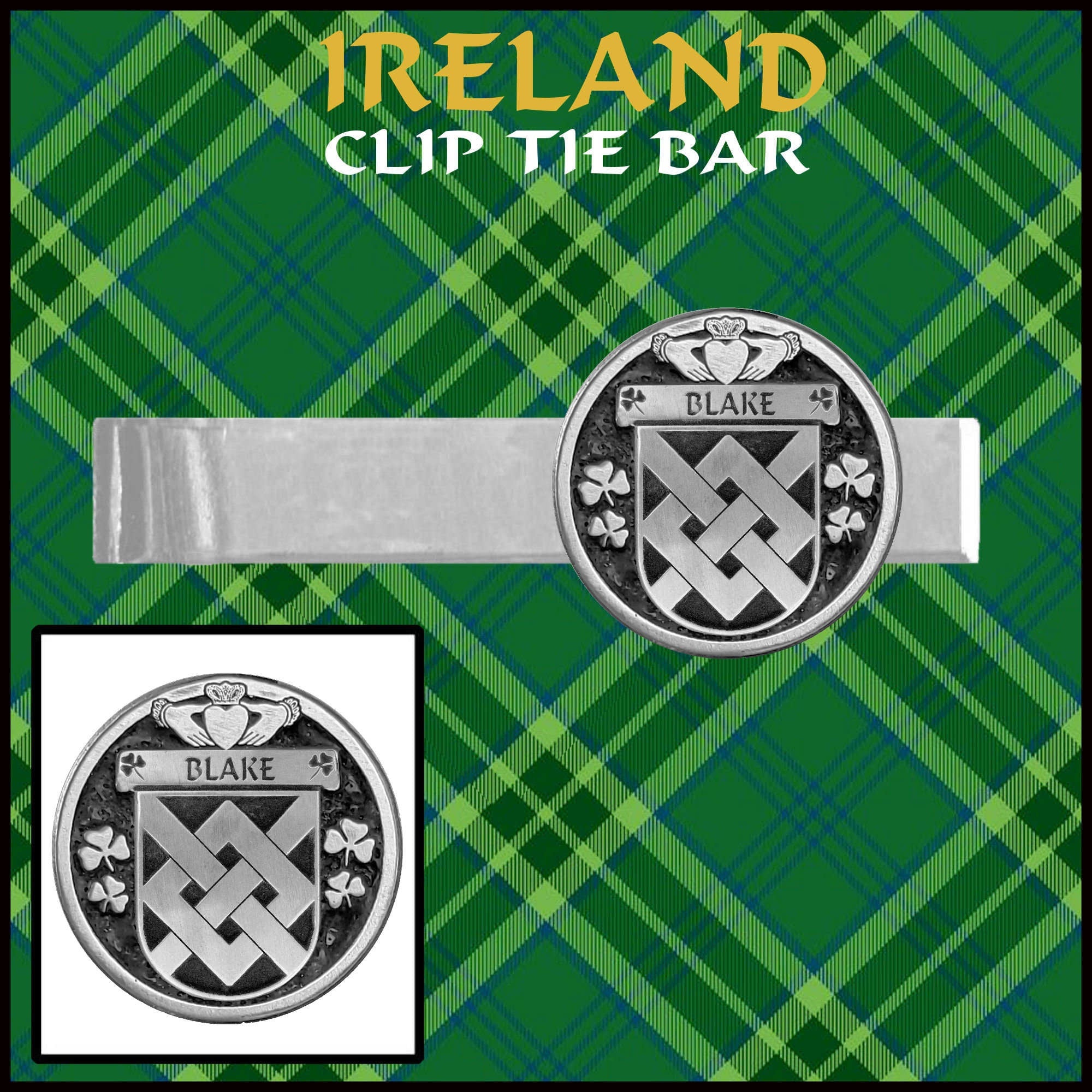 Blake Irish Coat of Arms Clip Tie Bar