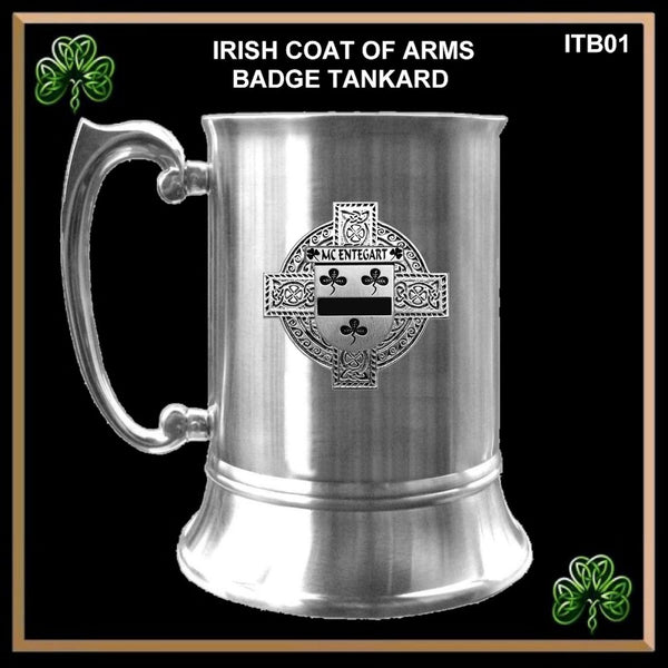 McEntegart Irish Coat Of Arms Badge Stainless Steel Tankard