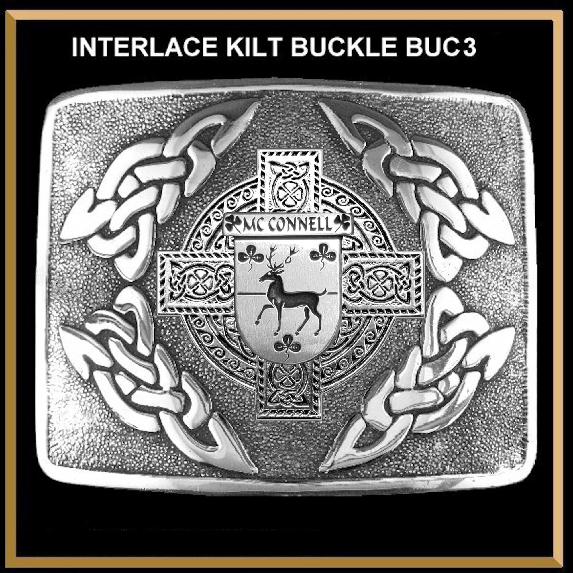 O'Connell Irish Coat of Arms Interlace Kilt Buckle