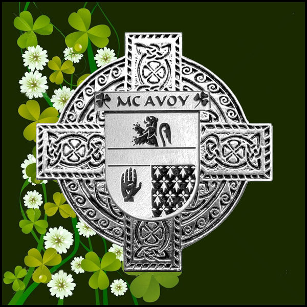 McAvoy Irish Celtic Cross Badge 8 oz. Flask Green, Black or Stainless 