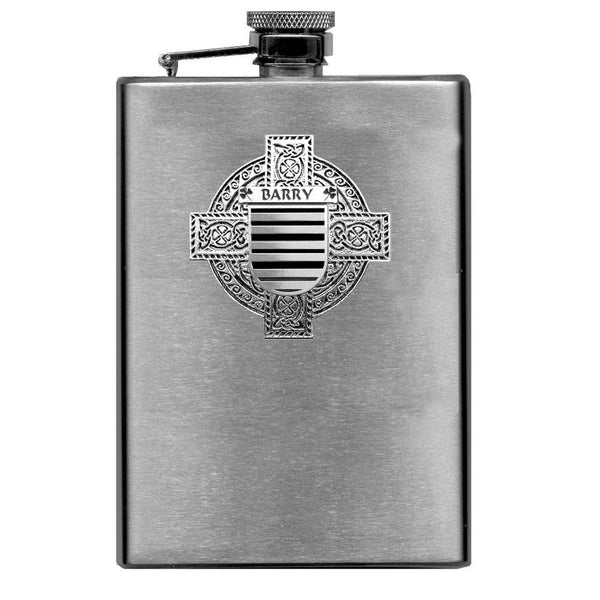 Barry Irish Celtic Cross Badge 8 oz. Flask Green, Black or Stainless 